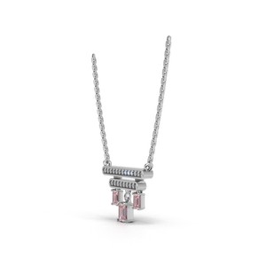 IGI Certified Lab Grown Diamond Emerald Cut Pink <b>Ruby</b> <b>Necklace</b> in 18K White Gold Minimalist V Shape Designer Pendant <b>Necklace</b> - Product Image 2
