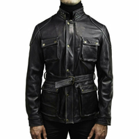 Veste bomber en peau de mouton pour homme, fine, véritable, écologique, respirante, pour l'aventure, le safari, 4 poches, ceinture, décontractée, pour le camping
