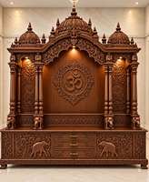 Mandir de prière en teck blanc pour la maison, design traditionnel, autel sculpté, colonnes décoratives, durable, taille personnalisée