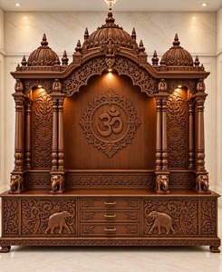 Mandir de prière en teck blanc pour la maison, design traditionnel, autel sculpté, colonnes décoratives, durable, taille personnalisée - Product Image 3