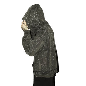 Meilleure vente – Sweat à capuche zippé pour homme en molleton 100 % coton, effet délavé soleil, poche kangourou, broderie transfert thermique diamant - Product Image 6