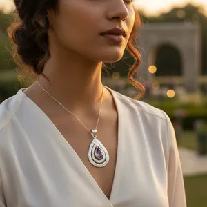 Collier pendentif en argent sterling fait main, or rose, améthyste, forme de larme, hypoallergénique, pour femmes - Product Image 2