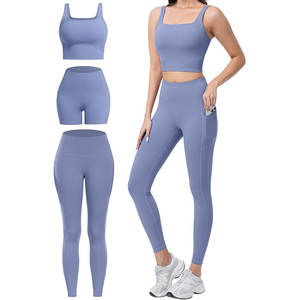 Nouveau femmes grande taille 2 pièces vêtements de sport taille haute bout à bout gymnastique entraînement Yoga Legging respirant Shorts couleur unie avant - Product Image 1