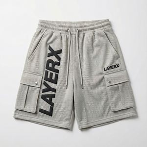 Shorts cargo utilitaires en maille épaisse personnalisés pour femmes, taille haute élastique, spandex/polyester, streetwear, coupe régulière, gym, basketball - Product Image 1