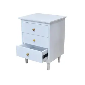 Latest Modern Design Solid Mango Wood Bedside Cabinet White Finish Multi Drawers Nightstand Table for Home Hotel Bed Room
