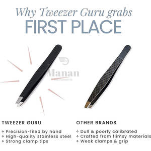 Pince à épiler professionnelle en acier inoxydable noir mat, écologique, durable, à pointe inclinée, antistatique et légère pour les poils du visage - Product Image 2