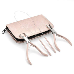 Kit d'outils d'extension de petits cheveux couleur rose bébé avec étui en cuir PVC de même couleur disponible étiquetage de marque personnalisé - Product Image 2