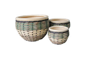 Meilleurs prix pour des pots de fleurs en céramique d'intérieur au design moderne avec décoration en jonc/rattan, pots en argile émaillée pour la décoration de la maison, fournitures de jardin - Product Image 2