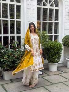 Mustard Yellow Pakistani Designer Georgette fully embroidered Sequence Work Readymade Salwar Kameez Stitched <b>Wedding</b> Wear <b>Suits</b> - Product Image 3