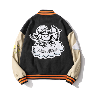 Chaqueta de uniforme de béisbol naranja de calle alta personalizada para hombre al por mayor, moda de invierno, bordado, cuello levantado, manga de cuero PU - Product Image 4