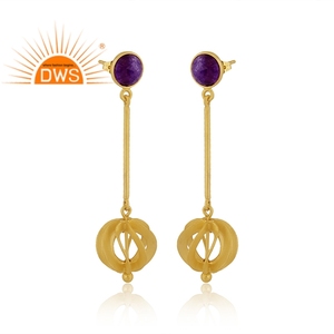 Último diseño 18K chapado en oro amatista Aventurina cuarzo piedra preciosa colgante pendiente Demi joyería fina fabricante - Product Image 2