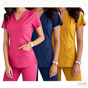 Premium Quality Solid Top Nurses Medic <b>Scrub</b> Breathable Anti-Wrinkle Cotton Polyester Pockets Twill <b>Scrub</b> Uniforms Spandex - Product Image 2