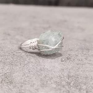 Anillo de Plata de Ley 925 con Piedra Preciosa de Aguamarina Natural, Anillo de Banda de Alambre, Joyería Hecha a Mano para Navidad, Piedra de Nacimiento de Marzo - Product Image 5