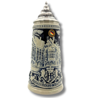 Hofbrauhaus Muenchen Oktoberfest Relief 0.5L Bouteille de bière Ankard en grès céramique gris-bleu avec couvercle PETwer, classique, faite à la main, durable