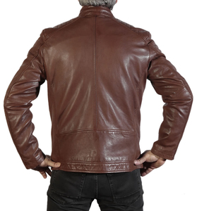 Veste en cuir d'agneau à la mode pour hommes avec fermeture éclair, col montant, toutes les couleurs disponibles, veste de traitement de revêtement - Product Image 6