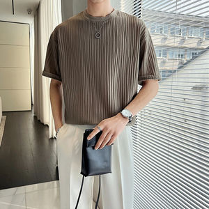 Camiseta de manga corta de verano para hombre, camiseta informal de Color sólido con cuello redondo, ropa de calle, Camisetas básicas sueltas - Product Image 3