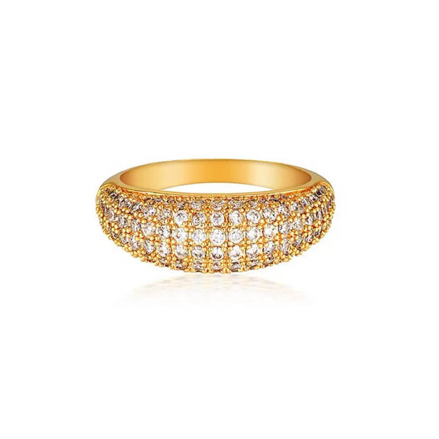 18K PVD Gold Plated Luxury Women's Micro Pave Diamond Stainless Steel Rings Waterproof Non-Tarnish with Trendy Style for Gifts