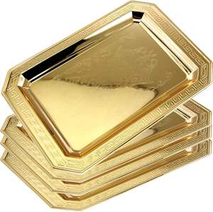 Meilleure vente brillant beau Design bordure plateau plat fait à la main personnalisé métal bois acrylique bambou acier polyvalent plateau de service - Product Image 3