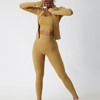 OEM & ODM Setelan Yoga Wanita 2 Potong dengan Ritsleting Penuh, Slim Fit, Lengan Panjang, Warna Nude, Polos, Bernapas, Ramah Lingkungan