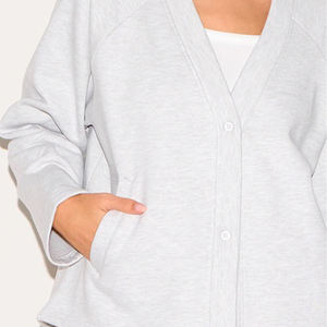 <b>Women</b> Fleece Button <b>Cardigan</b> Sweatshirt Long Sleeve OEM ODM Factory Supply Custom Label Bulk Fashion Wear Wholesale - Product Image 2