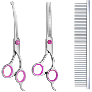 Kit de ciseaux de toilettage pour chiens professionnels en acier inoxydable pour droitiers, ciseaux à effiler incurvés à 23 dents pour la coupe des poils des animaux domestiques à domicile - Product Image 5
