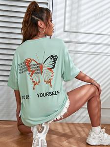 Venta al por mayor 100% algodón transpirable camisetas para mujeres OEM moda alta calidad hecho en fábrica último diseño verano estampado patrón - Product Image 4