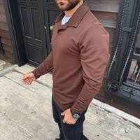 Camiseta de Manga Larga para Hombre, Personalizada, con Cierre de Cremallera, Color Sólido, Corte Ajustado, Informal, de Lona Transpirable, Ecológica, 220g, Anti-Pilling