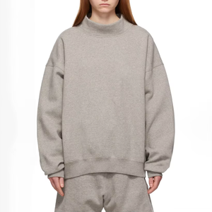 Women's Embroidered French Cotton Terry Sweatshirt Oversized <b>Mock</b> Neck Pullover Plain Grey Breathable Casual for Autumn Winter - Product Image 6