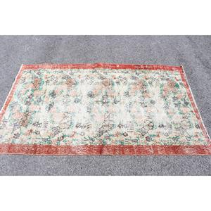 Tapis turc vintage 3,8x6,5 pi (115x198 cm), tapis en laine rouge patchwork - Product Image 3