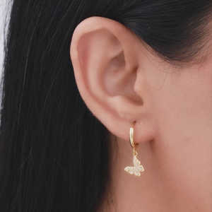 Golden Fluttering Butterfly <b>Fine</b> Stud <b>Earrings</b> - Product Image 5
