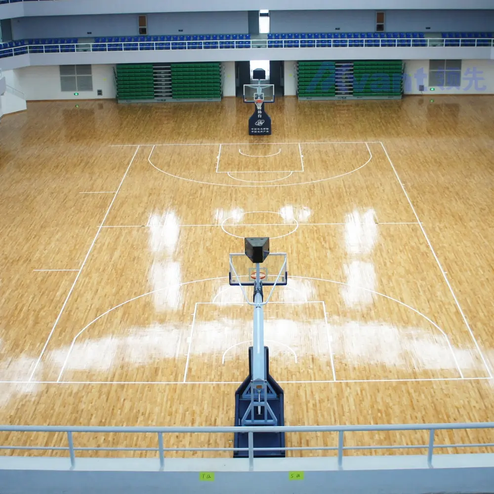 พื้นสนามบาสเก็ตบอลไม้ Avant สําหรับสนามกีฬาและโรงยิมสนามแบดมินตัน / วอลเลย์บอลในร่มระบบพื้นกีฬา FIBA