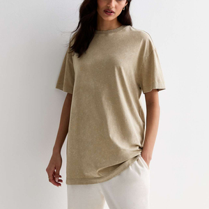 Camisetas cómodas en blanco lisas para mujer 100% algodón orgánico de gran tamaño Vintage lavado algodón gota hombro camiseta - Product Image 2