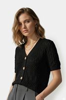 Cárdigan de Algodón Orgánico con Cuello en V para Mujer - Cárdigan de Punto Calado de Manga Corta - Blusa Sostenible con Botones