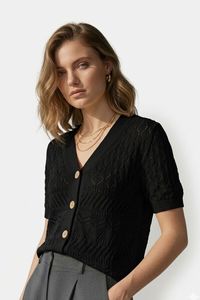 Cárdigan de Algodón Orgánico con Cuello en V para Mujer - Cárdigan de Punto Calado de Manga Corta - Blusa Sostenible con Botones - Product Image 5