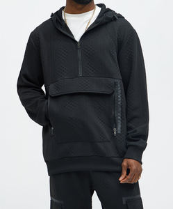 Sweat-shirts tendance en molleton de coton personnalisés pour hommes, noirs, texturés, fabriqués au Pakistan, avec poche à rabat et fermetures éclair latérales - Product Image 3