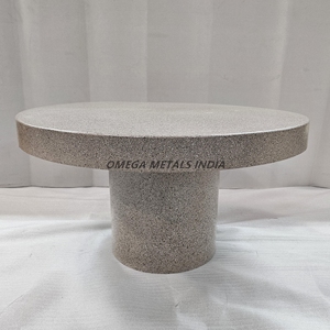 Table basse circulaire contemporaine avec une base de colonne robuste en pierre de haute qualité de couleur grise élégante - Product Image 1