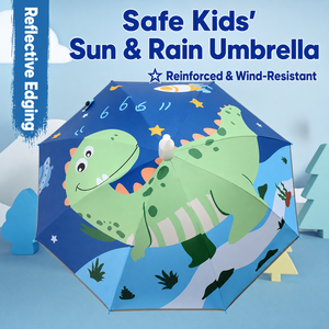 Kids <b>Umbrella</b> Cover <b>Windproof</b> Durable 96cm Diameter Reflective Strip Safe Rain Alloy Handle Easy Carry Cute Dinosaur Pattern - Product Image 1