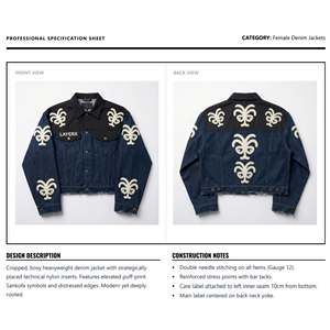 Veste en jean courte personnalisée Y2K pour femmes, impression 3D en relief, panneau en nylon, patchwork, ourlet brut, coupe ample et carrée, streetwear fini - Product Image 6