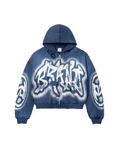 Sweat-shirts à capuche courts et épais, style streetwear, vintage, délavé à l'acide, impression personnalisée, sweat-shirt à capuche zippé délavé personnalisé - Product Image 3