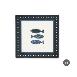 Set of 6-pcs Square Ceramic Dinner Plates Digital Printing Technique Mediterranean Multicolor Sea Theme Ocean by Excelsa - Product Image 1