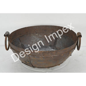 Brasero de Hierro Fundido Artesanal para Exteriores, Kadai Decorativo para Jardín, Brasero Antiguo de Leña Estilo Rústico - Product Image 1