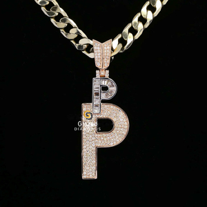 Nuevo fabuloso redondo brillante Moissanite VVs diamantes de claridad totalmente helado personalizado "P" colgante inicial 925 plata esterlina - Product Image 3