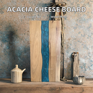 Planche à découper élégante en bois et résine époxy carrée, épaisseur 1,5 cm, lavable au lave-vaisselle, pour la cuisine et les restaurants, artisanat indien fait main - Product Image 3