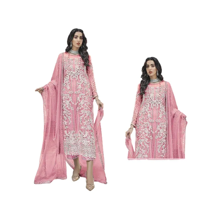 नए अनन्य डिजाइन पार्टी पहनने Georgette नवीनतम शैली भारतीय और पाकिस्तान की शैली पोशाक भारी कढ़ाई के साथ काम