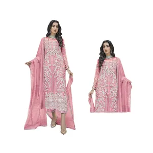 新款独家设计的派对服装乔其纱最新风格的印度和巴基斯坦风格的连衣裙，带有沉重的刺绣作品