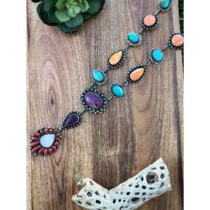 Collier Shawn Cayatineto en turquoise et pierres multicolores avec motif goutte d'eau pour cadeau, en argent sterling - Product Image 4