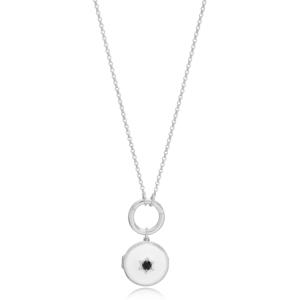 Collier à breloque creuse pliable en émail blanc rond, bijoux en argent sterling 925 faits à la main, vente en gros - Product Image 4