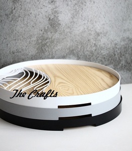 Plateau alimentaire rond en chocolat avec un plateau de service en fer et en bois de qualité supérieure pour les accessoires d'hôtel - Product Image 5