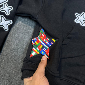 Men's 100% Cotton Streetwear Hoodie with Zip-Up Feature and Custom Chenille <b>Embroidery</b> Patches Fleece <b>Sweatshirt</b> - Product Image 4