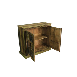 Armoire 2 portes sculptées en bois de récupération massif et design élégant parfait pour présentoir ou meubles de maison décoratifs - Product Image 3